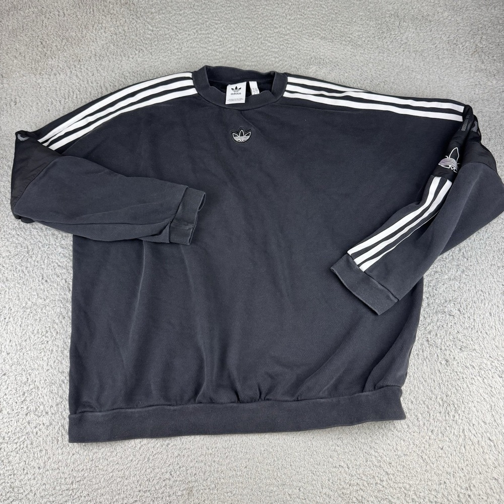 Vintage Adidas Black Crewneck Sweater Center Trefoil Rare Men's Size Large Black